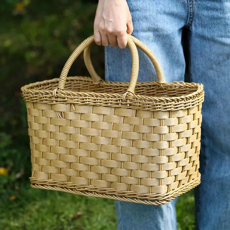 

Imitation rattan shopping basket Japanese shopping basket portable flower woven bag picnic pet fruit