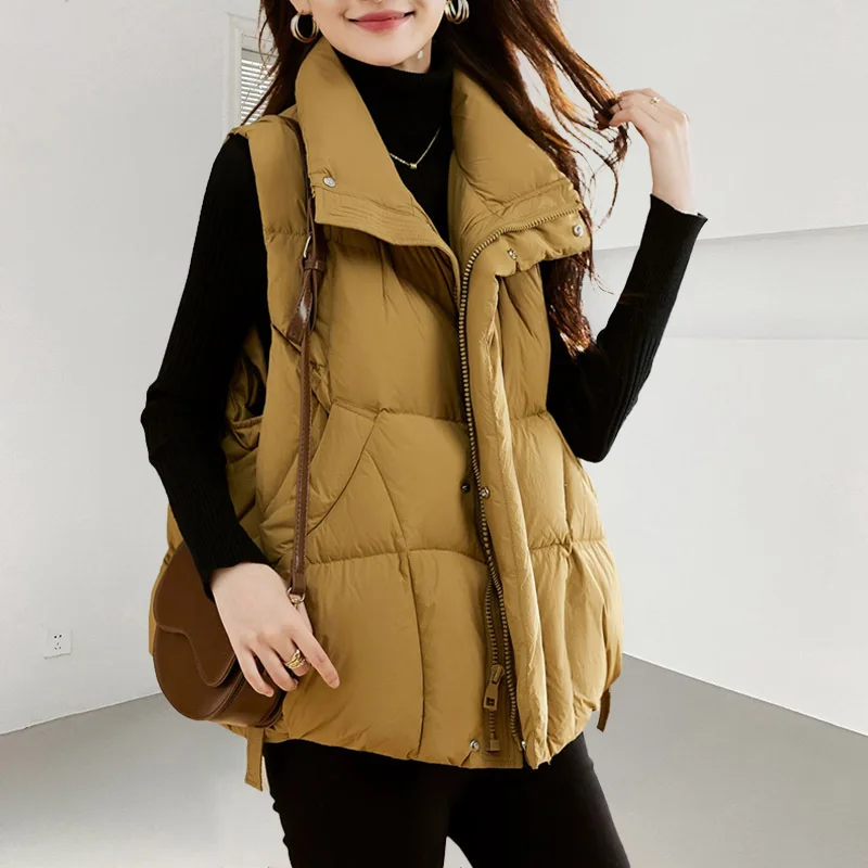 Moda macia outono inverno casaco para baixo jaqueta colete personalidade feminina simples e confortável regata pato para baixo engrossado exterior wear