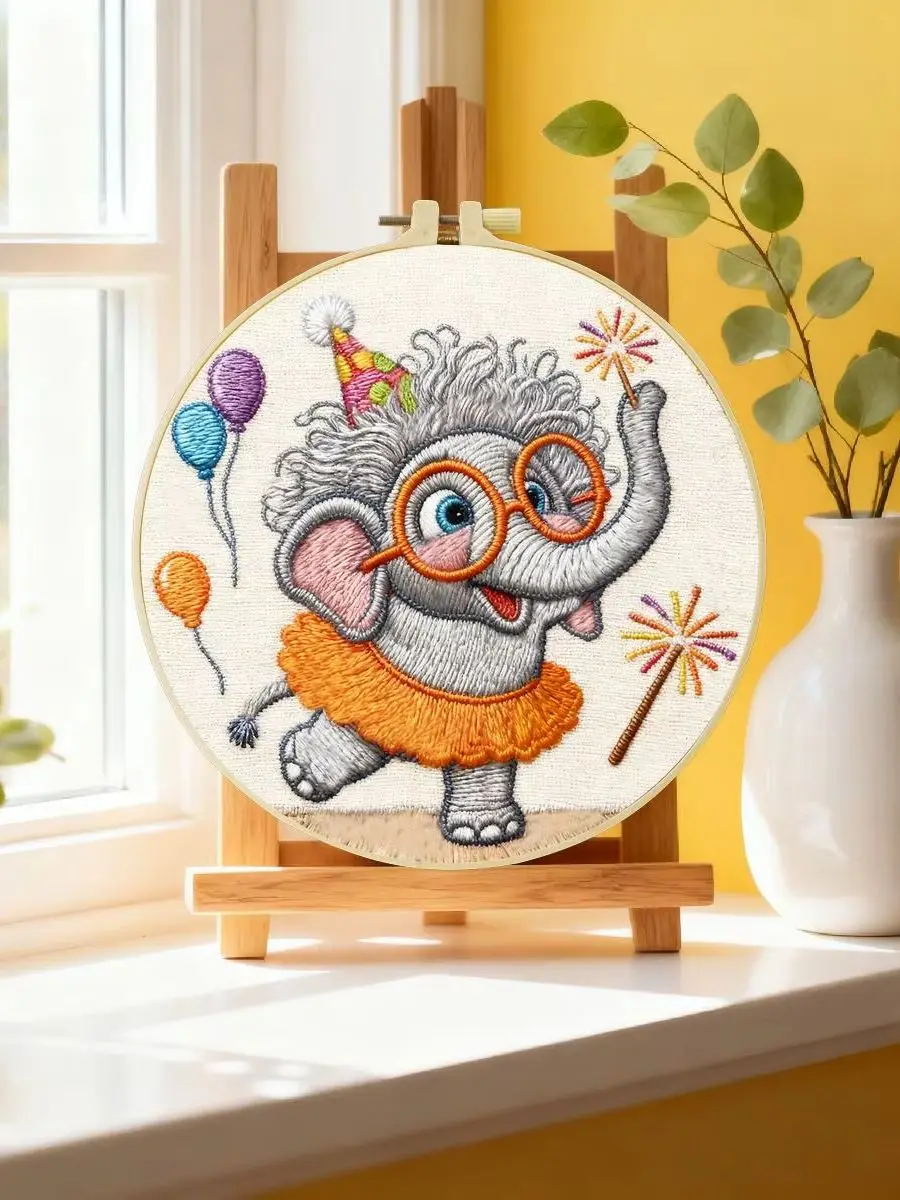 1 Stück 20X20CM/15X15CM 7,87/6,3 Zoll Elefanten-Stickerei-Starter-Kit DIY-Kit DIY-Stickerei-Set Handarbeiten Nähkunst Nadelkunst – Detail 6