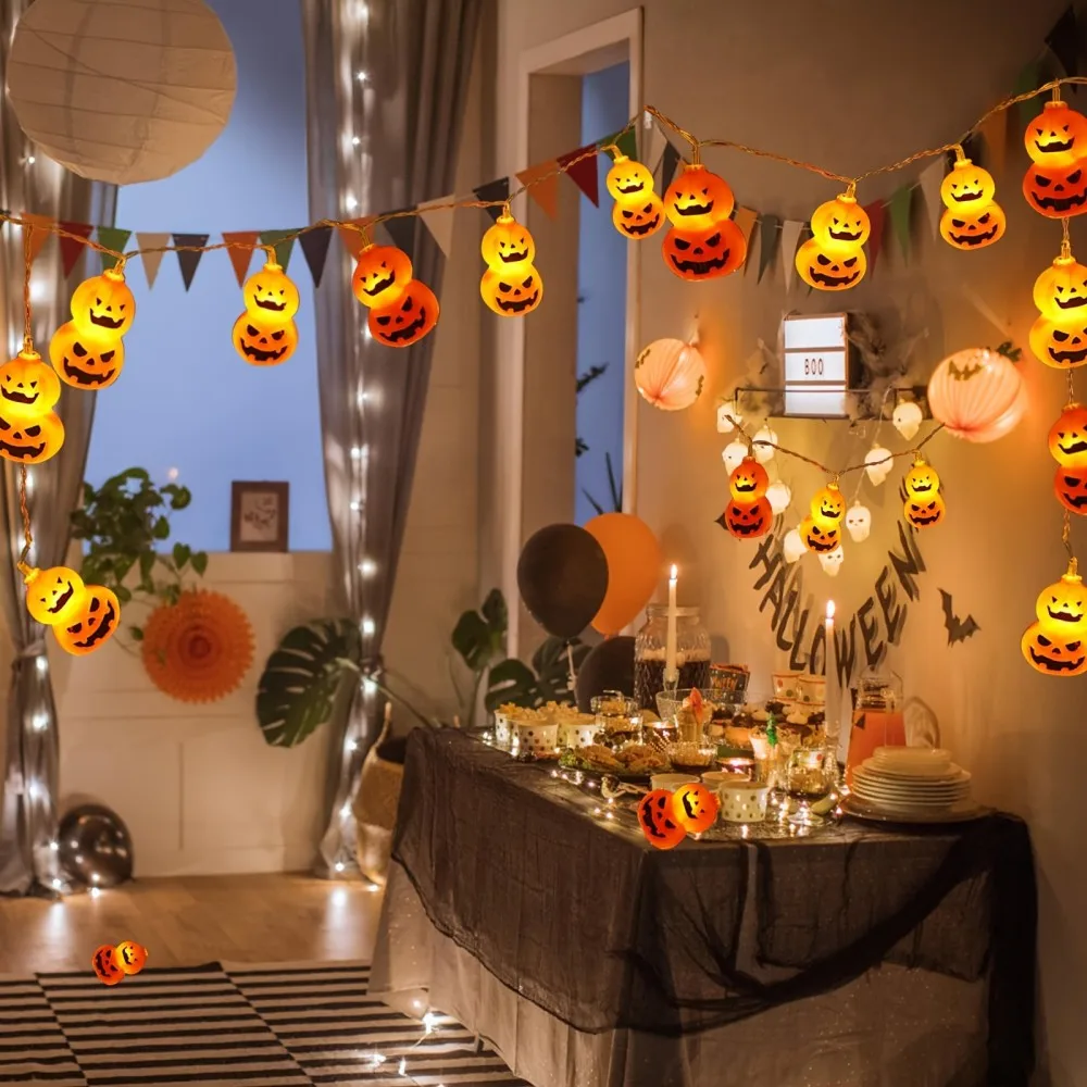 1PC 10/20LED Halloween Decorations 2 Layer Orange Pumpkin String Lights, Battery Powered String Lights for Indoor Outdoor Party