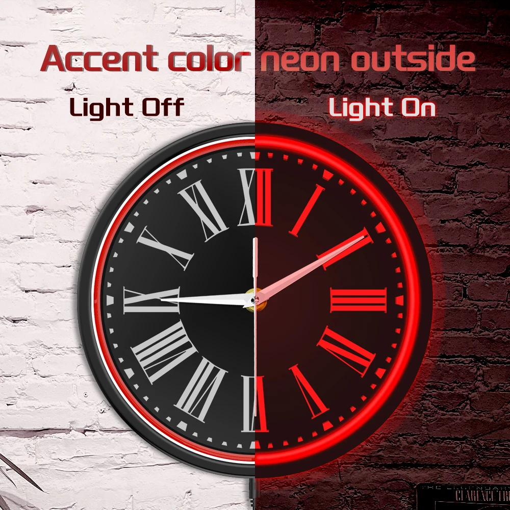 Classic LED Neon Wall Clock with Big Roman Numerals Elegant Office Accessory Vintage Home Decor Glowing Wall Clock Timeless Gift