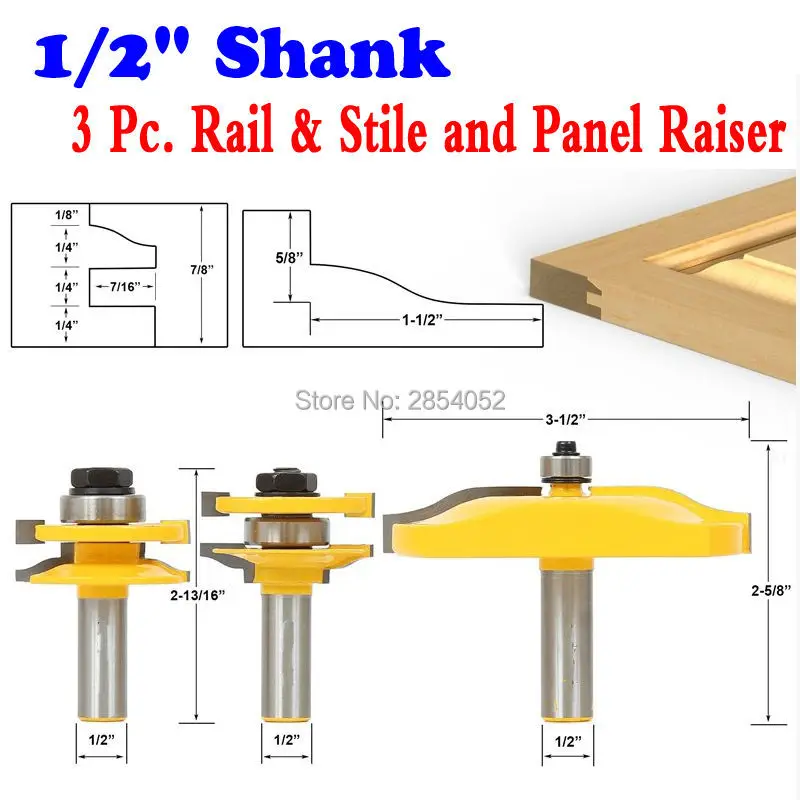 

3 Pc. Rail & Stile and Panel Raiser Router Bit Set - Large Ogee -1/2" Shank- Chwjw 12337