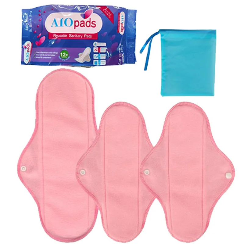 

Pink Polar Fleece Washable Sanitary Napkin Set, Reusable Panty Liners 4-Piece Set Dropshipping