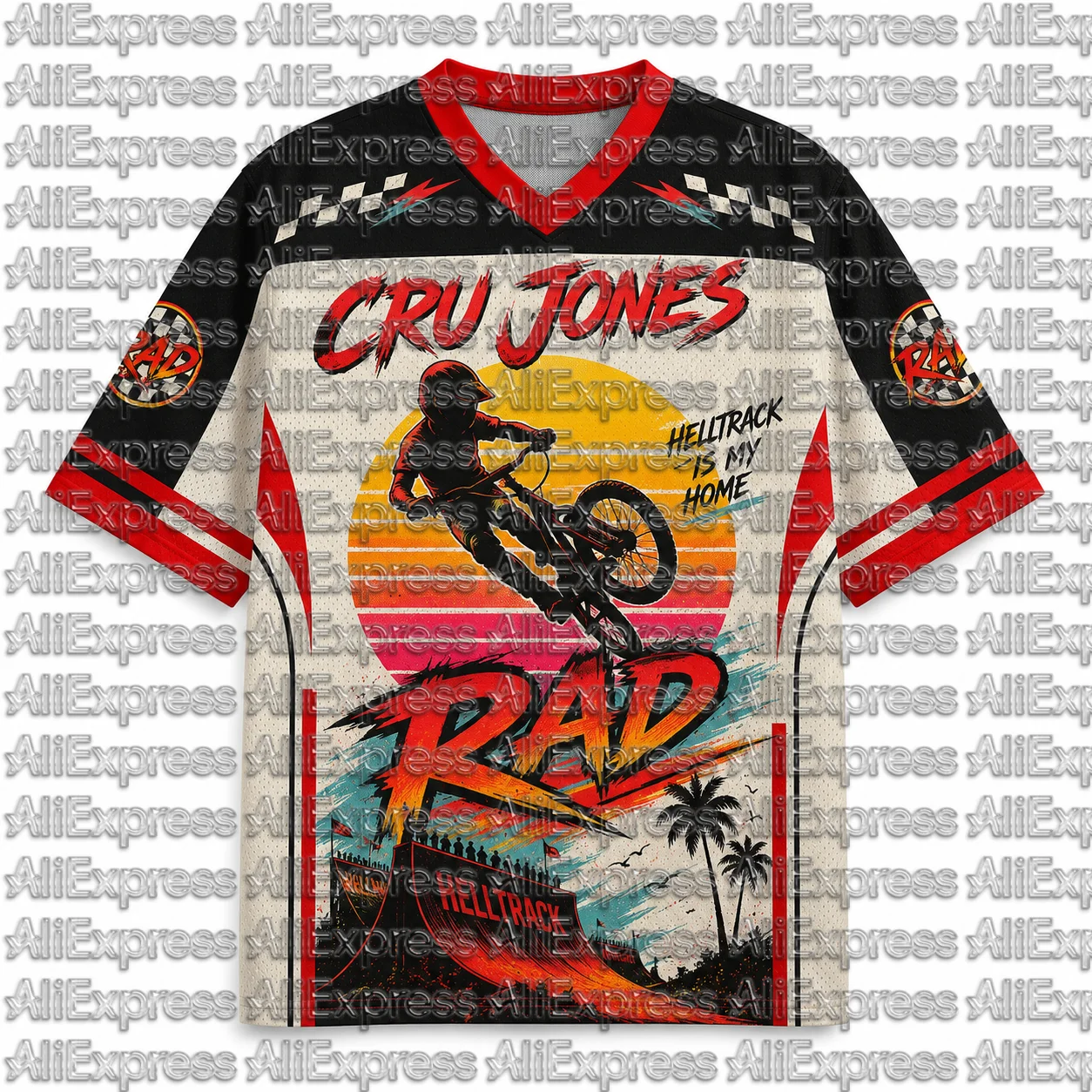 Rad Cru Jones BMX Movie Graphic Jersey Men's Mesh V-neck Short Sleeved T-shirt Retro 80s Hell Track Bike Unisex Street Sports
