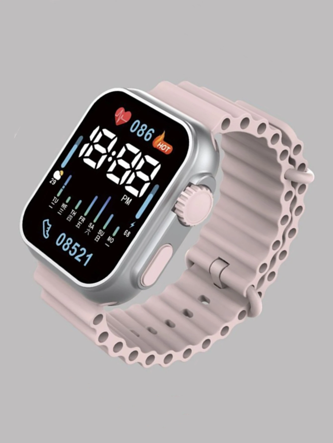 Exquisite Wave Type Strap Square Digital Electronic Silicone Watch