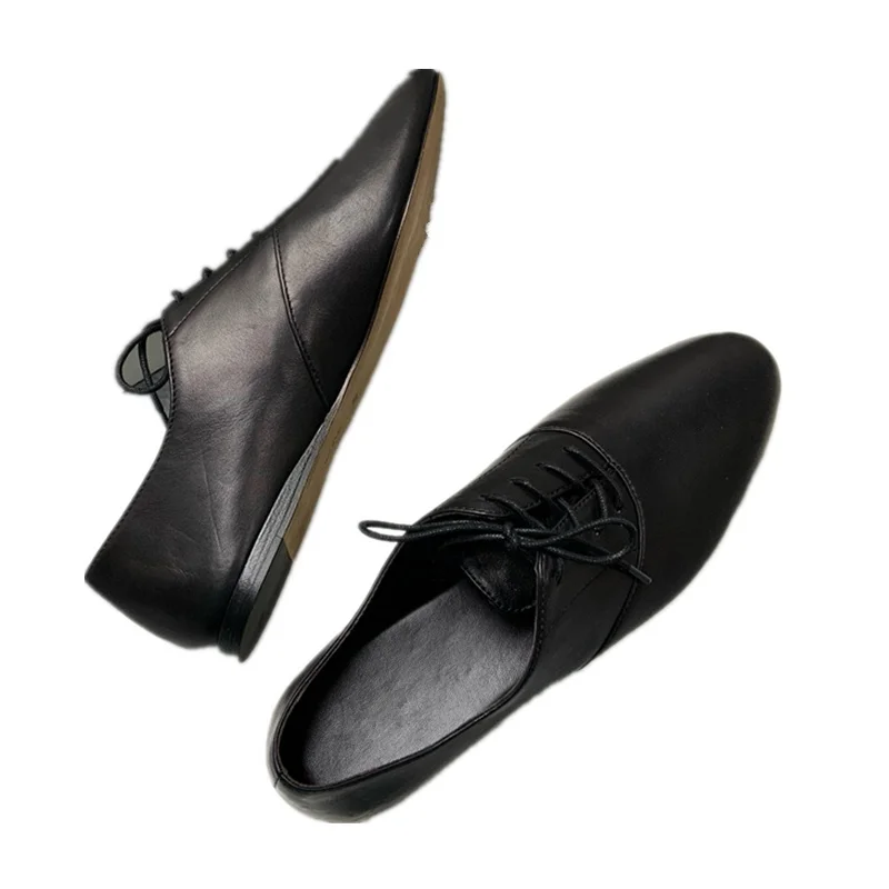 

Withered Minimalist Women's Shoes Retro Round Toe Flat Shoes 2025 Spring British Fashion Lace Up Small Leather Shoes Women