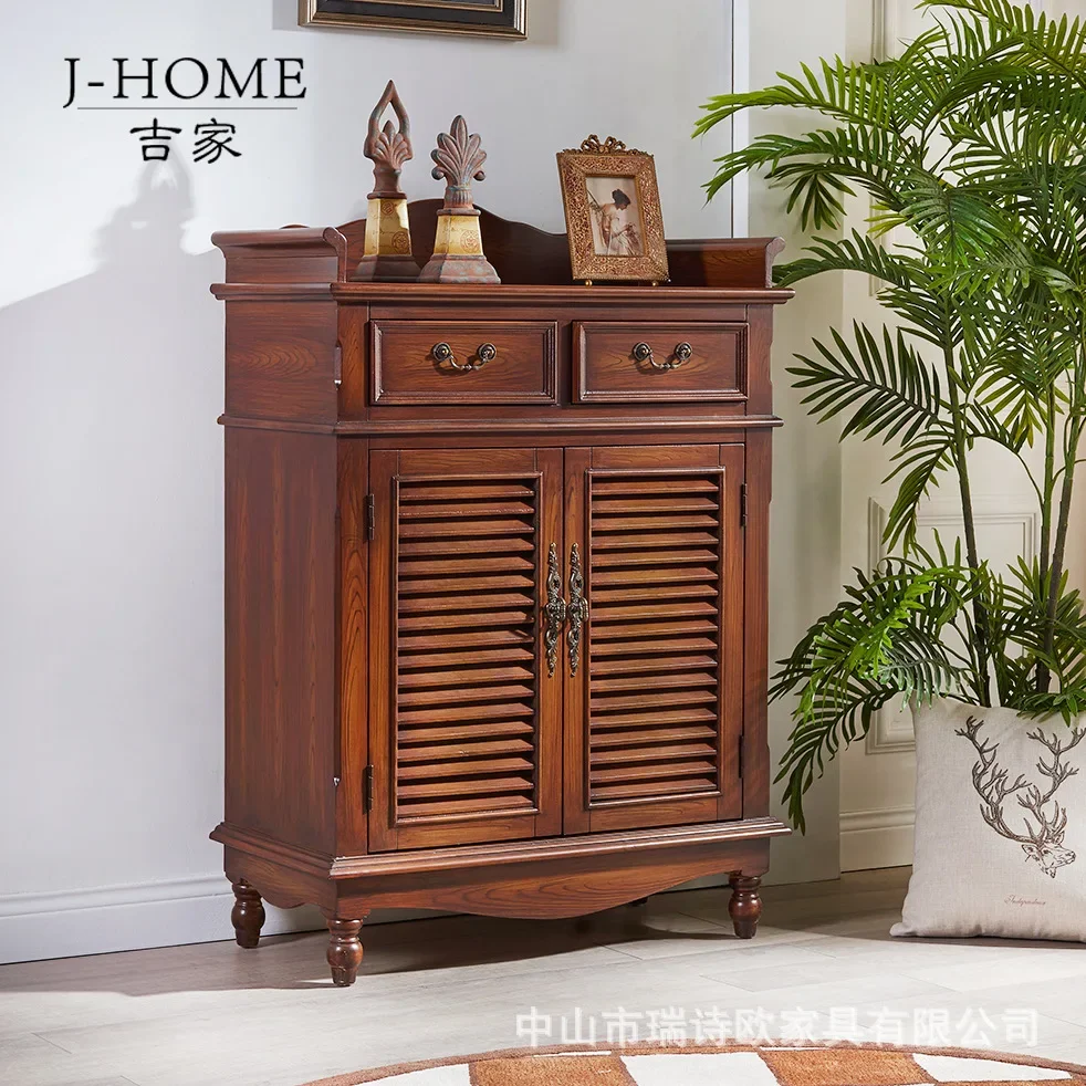 American shoe cabinet retro old blue shutters breathable shoe rack large capacity locker