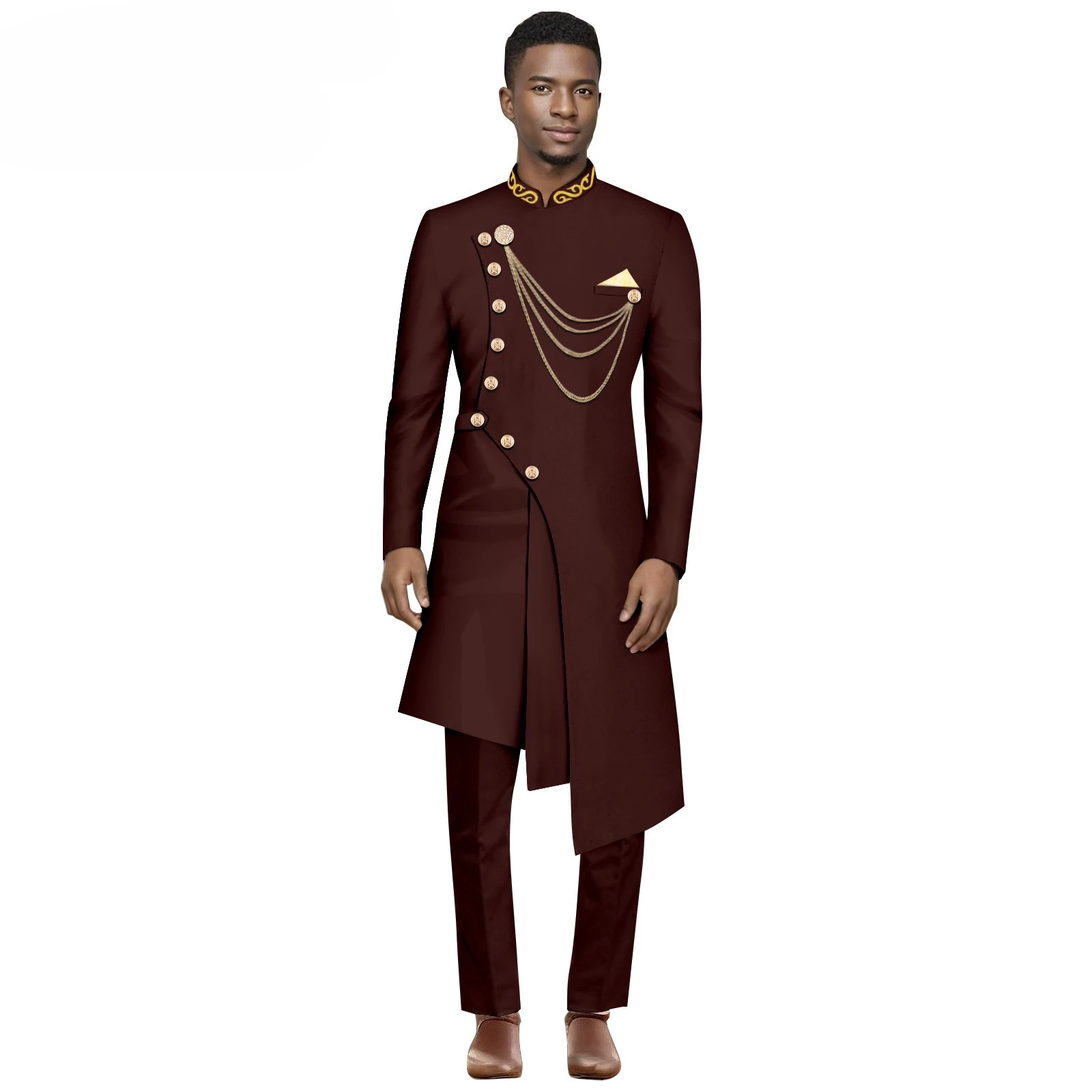 

Африканская одежда для мужчин Накидки и брюки с принтом на одной пуговице Комплект из 2 предметов Анкара Наряды Дашики для свадебного платья