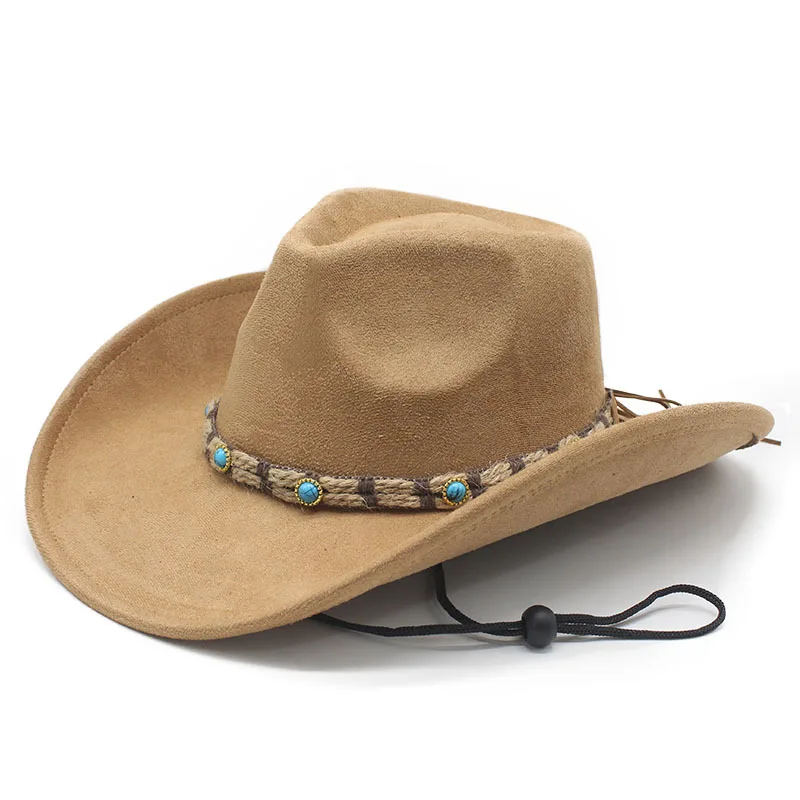 In Stock Suede Western Cowboy Hat Hot Selling European and American Men's Ethnic Rider Big Brim Hat