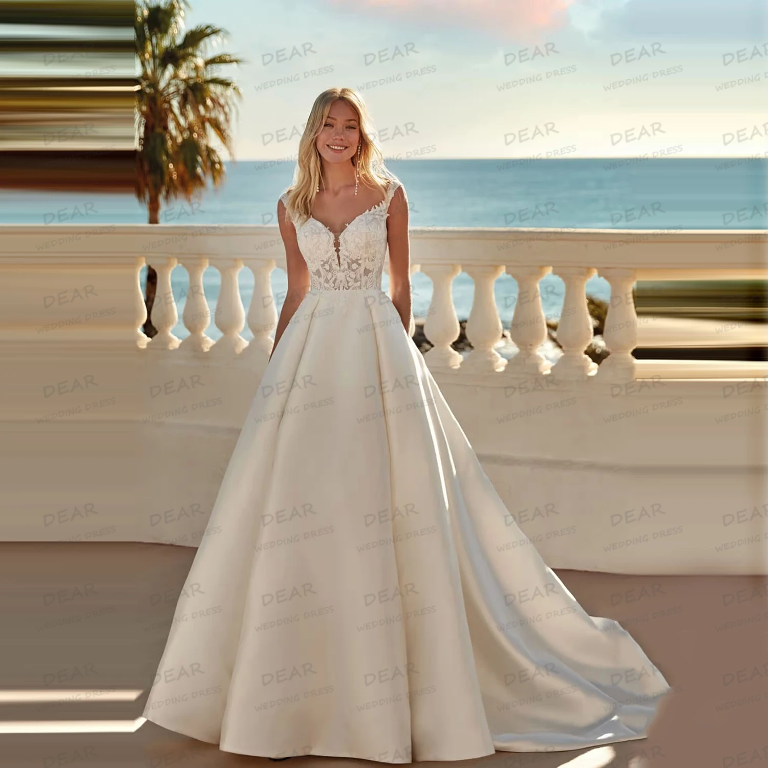 

Gentle Sexy Wedding Dresses A Line Sexy Appliques Sweetheart Women's Sleeveless Bride Gowns Party Vestidos De Novia Customized