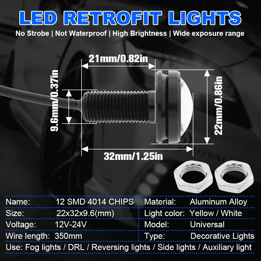 10 Pcs 23mm Eagle Eye 4014 12SMD White/Amber 12V Car Fog DRL Bulb Auto Reverse Backup Parking Signal Lamp