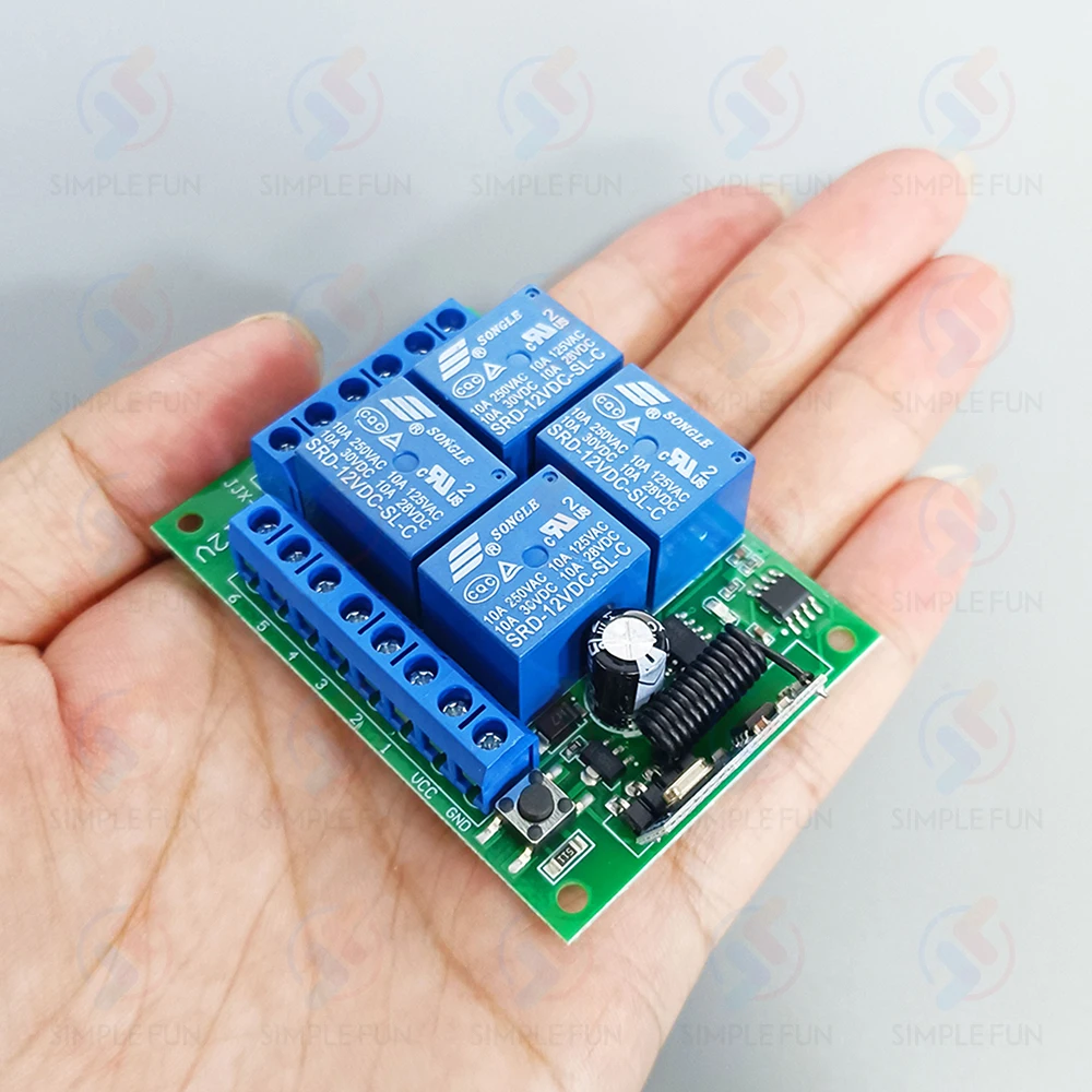 433 Mhz Universal Drahtlose Fernbedienung Licht Schalter DC 12 V 4CH RF Relais Empfänger 60 m Reichweite für Licht/Garage Tür/LED DIY – Detail 7