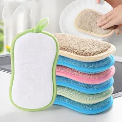 5Pcs Super Absorbent Microfiber Double Sided Scrub Sponge for Dishwashing Kitchen Bathroom Clean Cloth Eraser