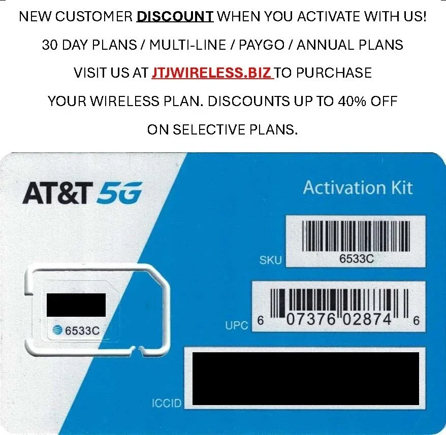 

AT&T SIM Card, Compatible with Prepaid (GoPhone) and Postpaid AT&T Cellular Service (Universal, Triple Cut 3-in-1)