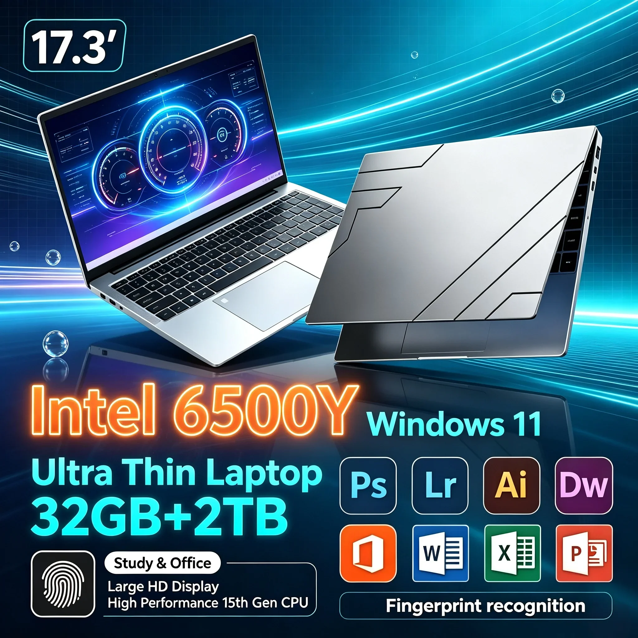 2026 New 17.3" Notebook PC Intel 6500Y Big Screen 32GB RAM 1TB 2TB SSD Win11 WiFi6 BT5.2 Backlit Keyboard Portable Study Laptop