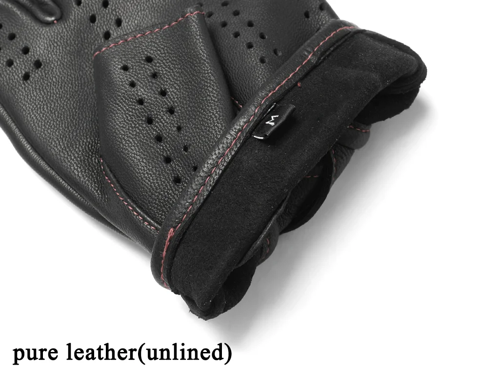 Bike Fingerless Leather Gloves For Men Male Goatskin Double Row Holes Bright Lined Locomotive Luva Unlined Thin Black Handschuhe