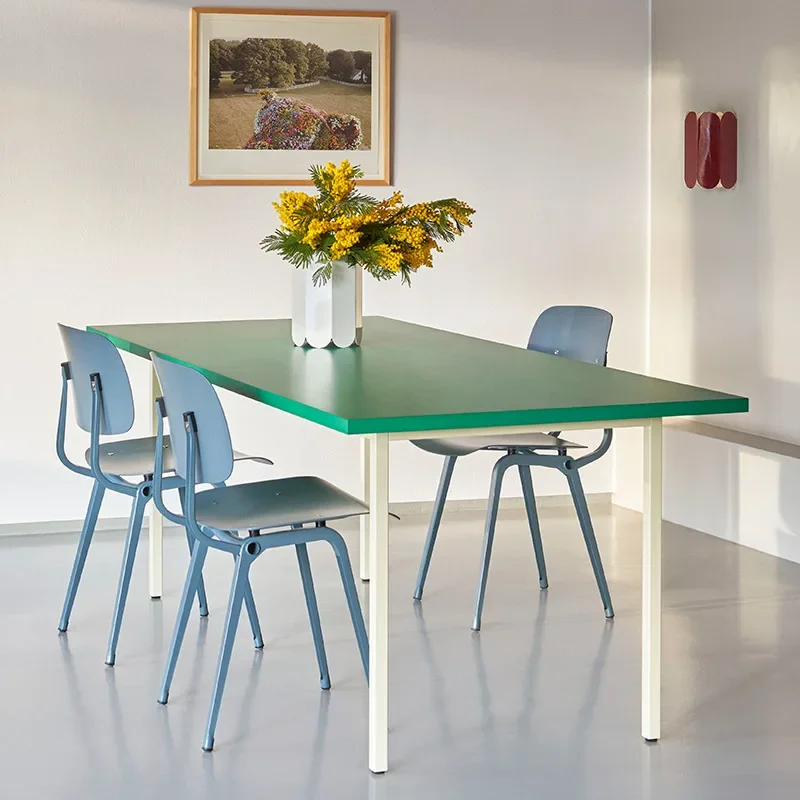 Nordic minimalist color dining table red green gray blue modern simple home living room long square light luxury style