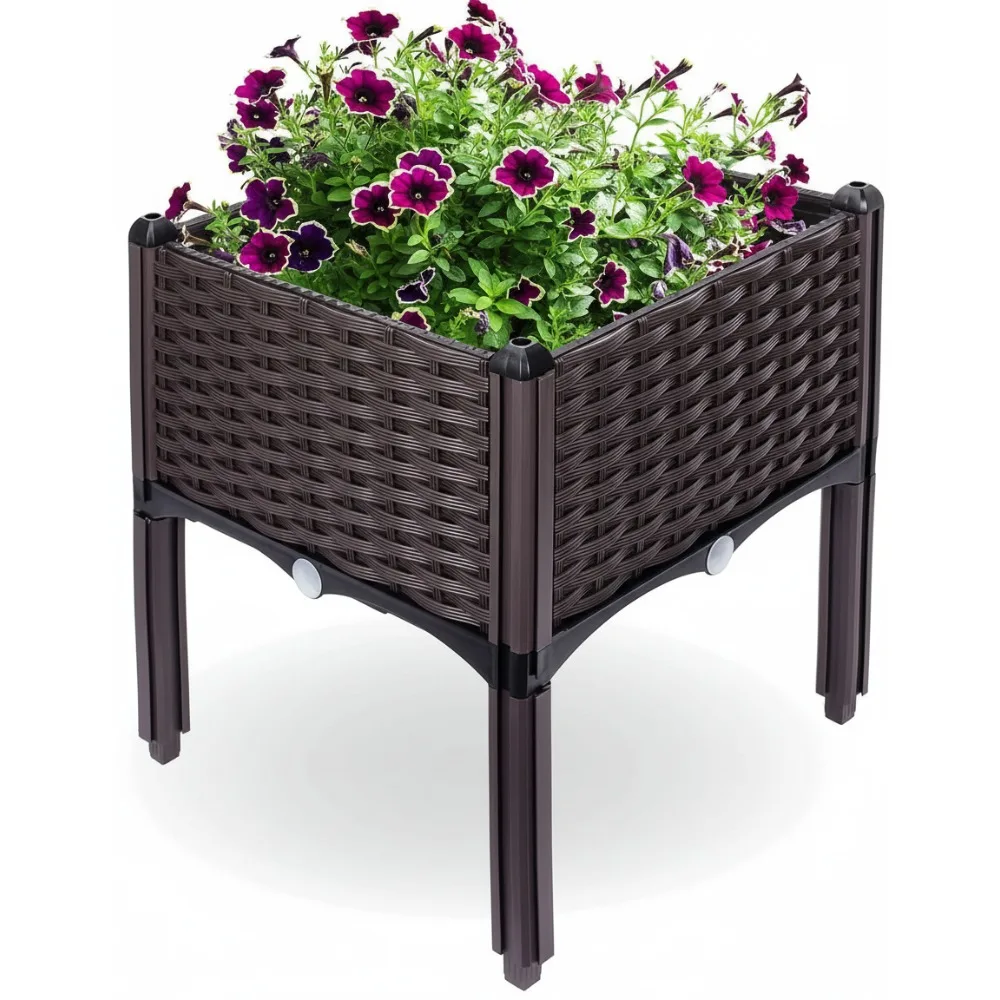 زارع حديقة مرتفعة، نمط خوص الراتنج، سرير زهور ذاتي السقي للخضروات والأعشاب والزهور والبستنة #1