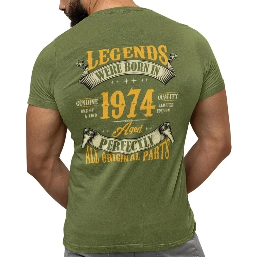 50th 51th Birthday Cotton TShirt  Men Legends Were Born in 1974 1975 Vintage 50  51 Years Old TeeLeft Chest Full Back Print Tops