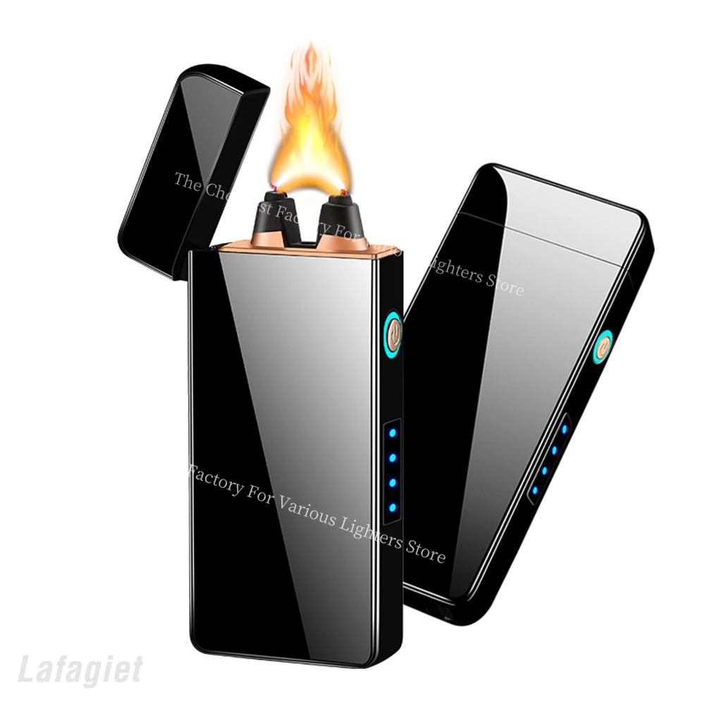 Double Arc Plasma Powerful Flame USB Lighter Big Firepower Windproof Rechargeable Electronic Lighter LED Display Smoking Device