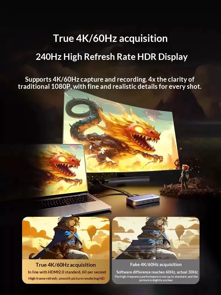 UGREEN 45645 CM758 HDMI Video Capture Card 4K 60Hz Capture and Loop-Out for Camera Console PC Live Streaming