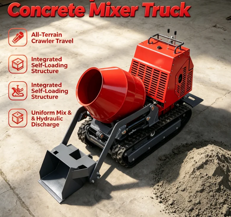 Customized Fully Hydraulic Mini Tracked Concrete Mixer Diesel Engine With Front End Loader Small Dumper Home Use