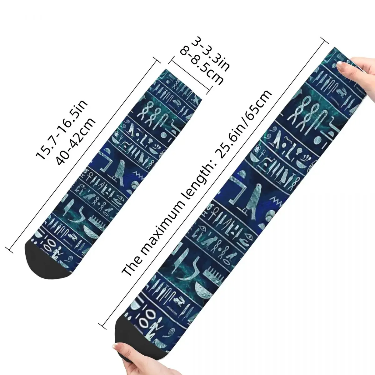 Sock for Men Hieroglyphs Silver On Blue Painted Texture Vintage Ancient Egypt Egyptian Printed Crew Sock Seamless Gift