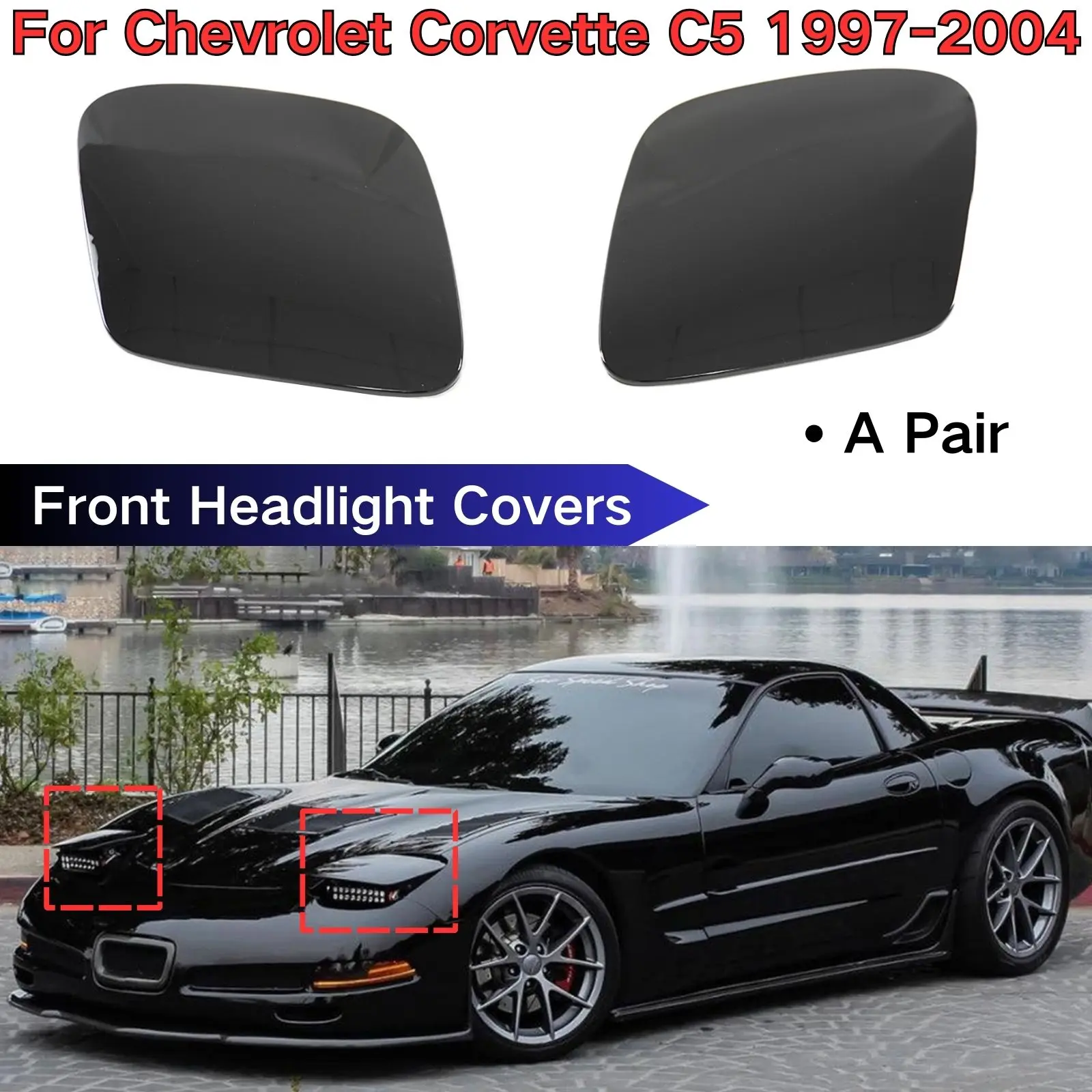 

A Pair Front Headlight Covers For Chevrolet Corvette C5 1997 1998 1999-2004 Matte Black Glossy Black Body Kit Car Accessories