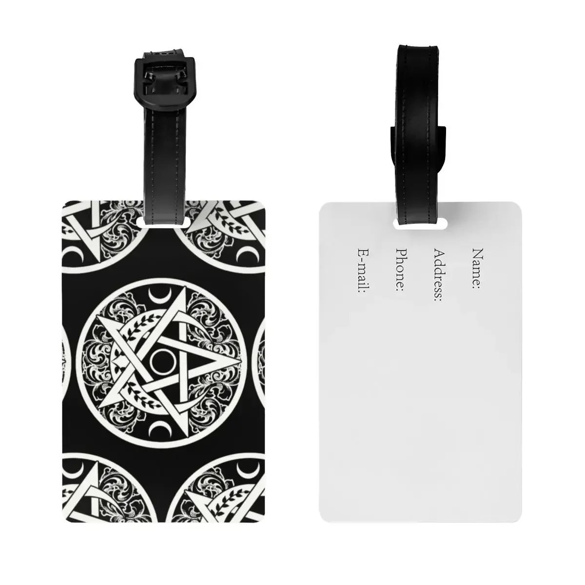 Custom Pentagram Pentacle Luggage Tag With Name Card Triple Moon Goddess Pagan Wiccan Cover ID Label For Travel Bag Suitcase