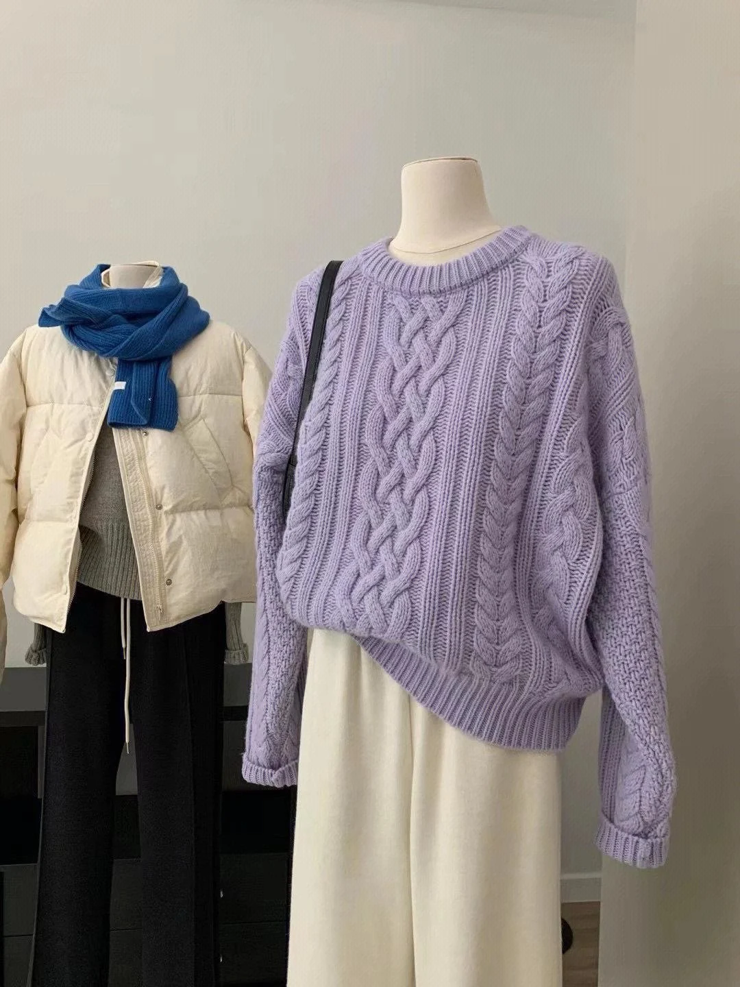 Damski luźny sweter z dzianiny, fioletowy, miękki, w stylu woskowym, z efektem skręcania, na jesień i zimę, delikatny, w stylu Dongda Gate.