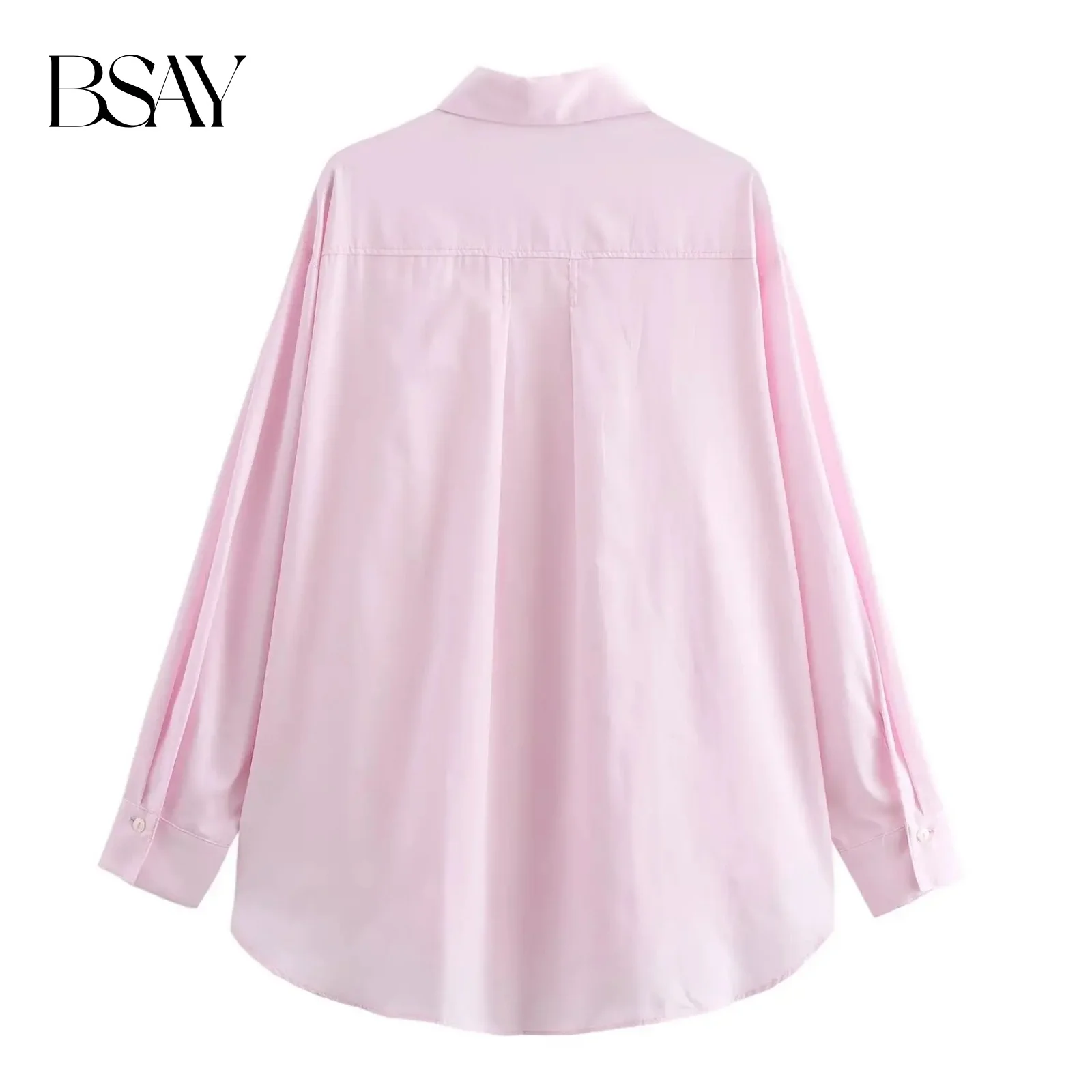 BSAY Damska Moda Wiosna Jesień Nowa Bluzka Jednolita Kolorystyka Długi Rękaw Zapinana na Guziki Kołnierzyk Klasyczny Ubrania Uliczne Elegancka Koszula Damska Top