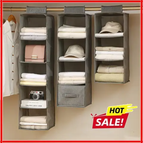 Multi-Layer Hanging Closet Organizer Hanging Bag/Shelf,Collapsible Wardrobe Sundries Organizer washable fabric