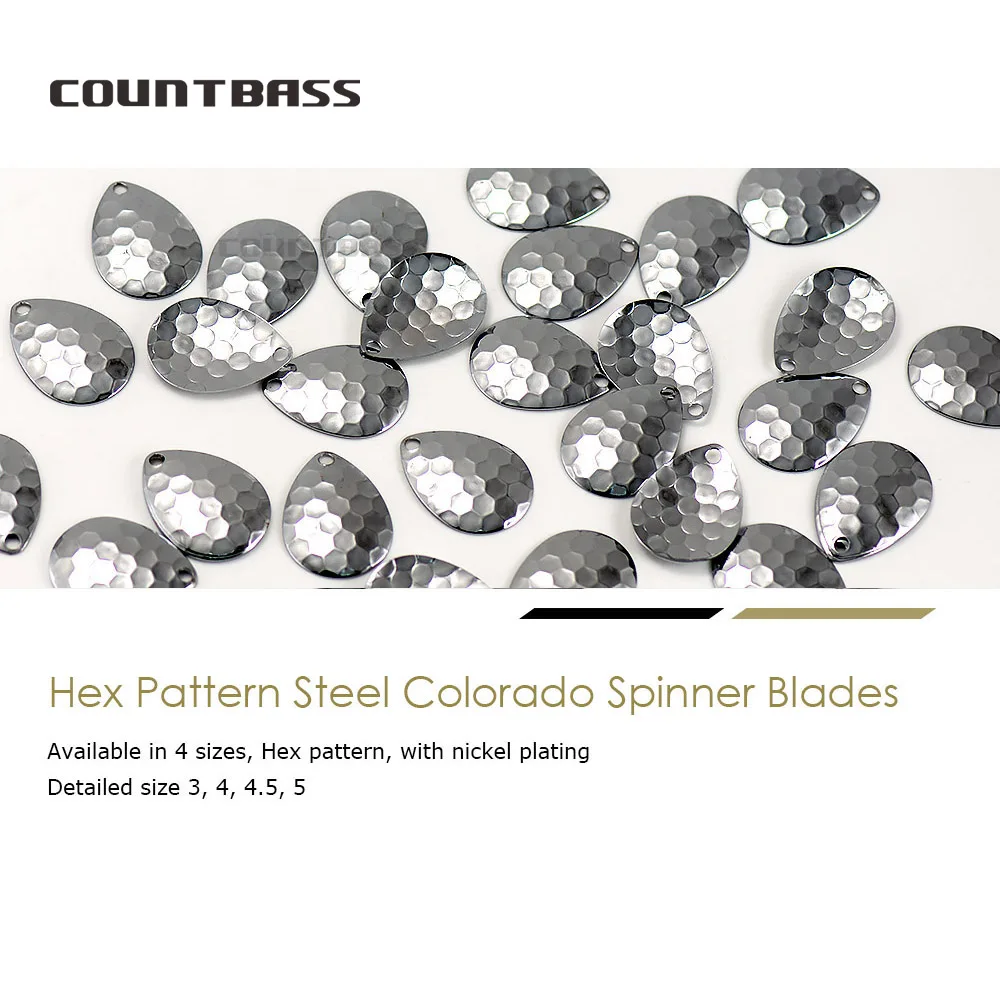 Countbass 50pcs Nickel Steel Colorado Spinner Blades Hex Pattern Premium Quality Size 2-5, Assorted Sizes Spinner Blade