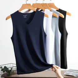 Men's Ice Silk Thin Vest Quick-Drying Mesh Tank Tops Breathable Sports Slim V-Neck Sleeveless T-Shirts Summer Cooling Tank Vest