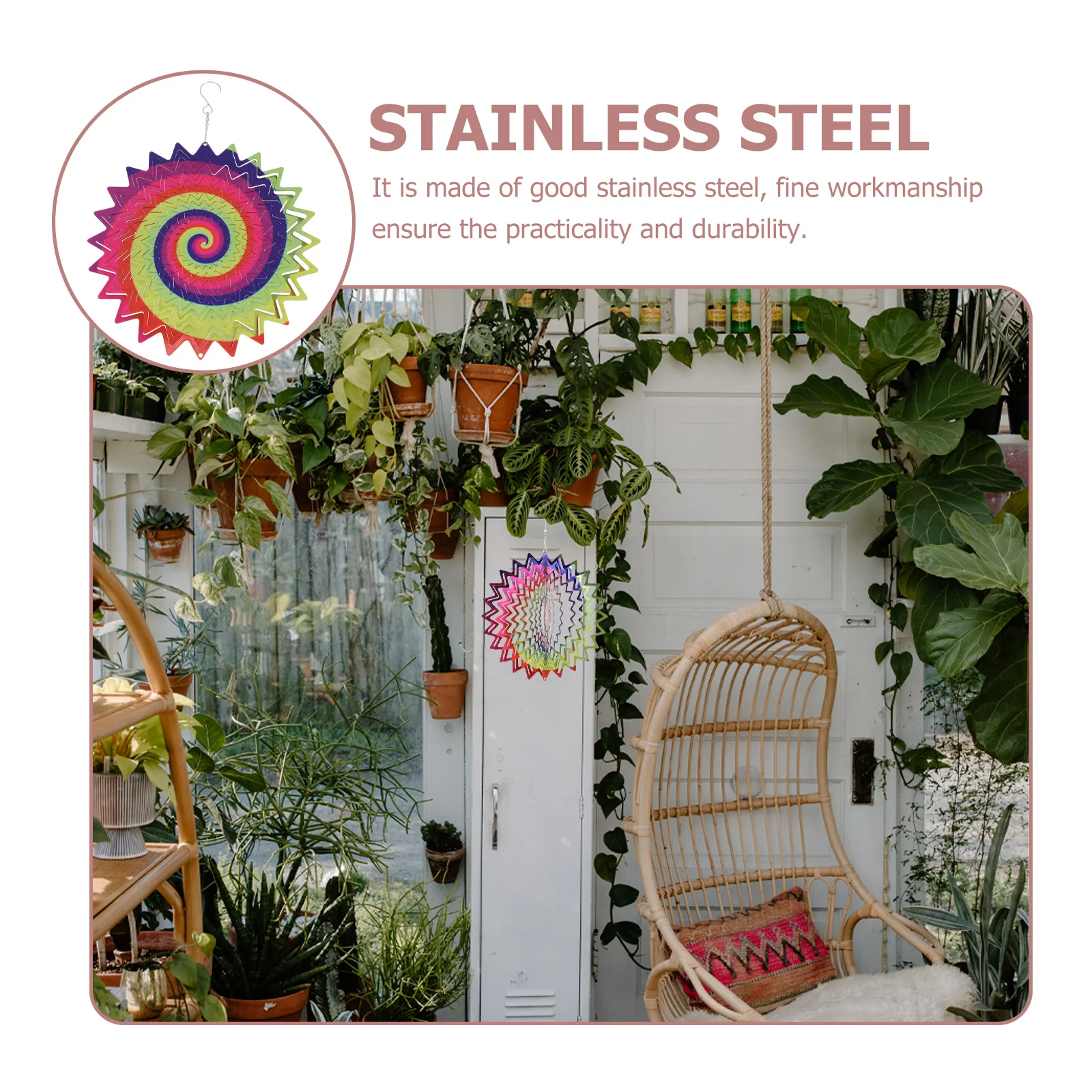 

3D Stainless Steel Rotating Garden Decoration Hanging Outdoor Patios Corridor Lawn Living Room Decorative Wind Bell Pendant