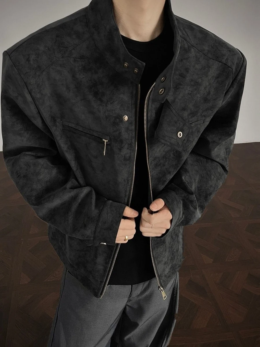 

Мужская кожаная куртка в стиле High Street с эффектом тай-дай, воротником-стойкой, из искусственной кожи, байкерская, модная, городская, с длинными рукавами, зимняя