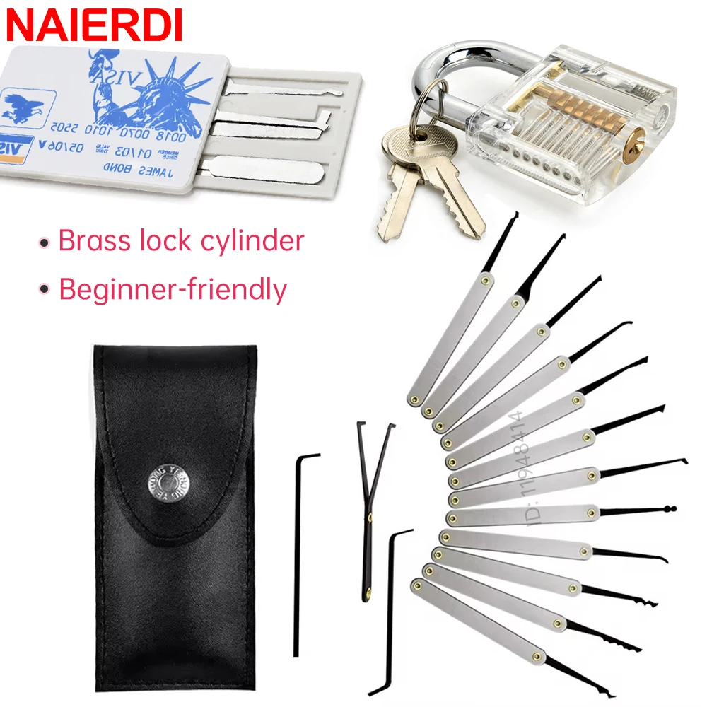 

NAIERDI 15PCS Transparent Lock Model Training Set Mechanical Skill Practice Kit with Clear Padlock DIY Learning Tools