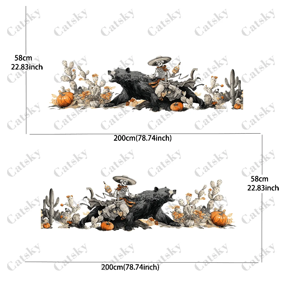 CATSKY.2pcs.Cool Car Wrap Sticker of Western Skeleton Cowboys Riding Bears (Decorative & Scratch-Resistant, Fade-Proof, Wear-Res