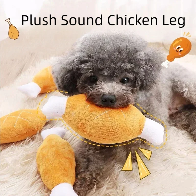 Chicken Leg Shaped Squeaky Plush Dog Toy Soft Chewable Pet Teething Toy Interactive Solution to Stop Furniture Chewing for Puppi - view 2