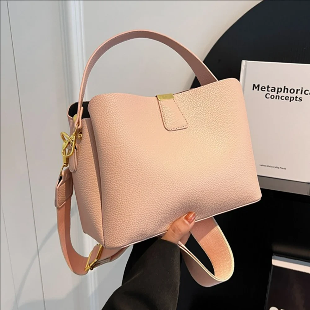 Women's Fashion Lychee Pattern Crossbody Bag Spring New Solid Color Zipper Handbags Versatile All-Match Commute Shoulder Bags