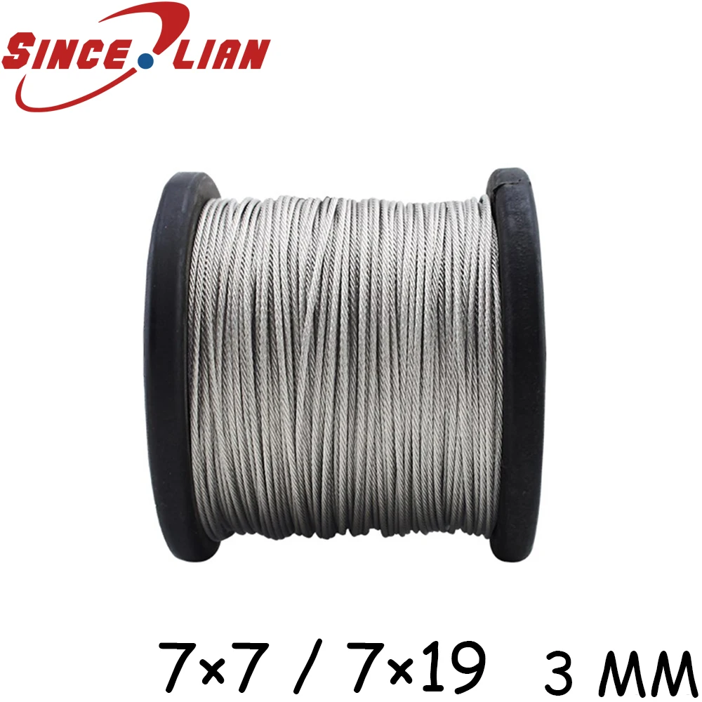 Hot Grinder Steel Wire 3mm 7*7 7*19 Structure 304 Stainless Steel Wire Rope Cable Gray Wire Rope Extra-fine wire Mold Rope