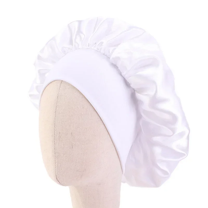 8 Colors Kids Girls Boys Silky Satin Bonnet Cap Turban Hat Wide Elastic Bands Night Sleep Cap