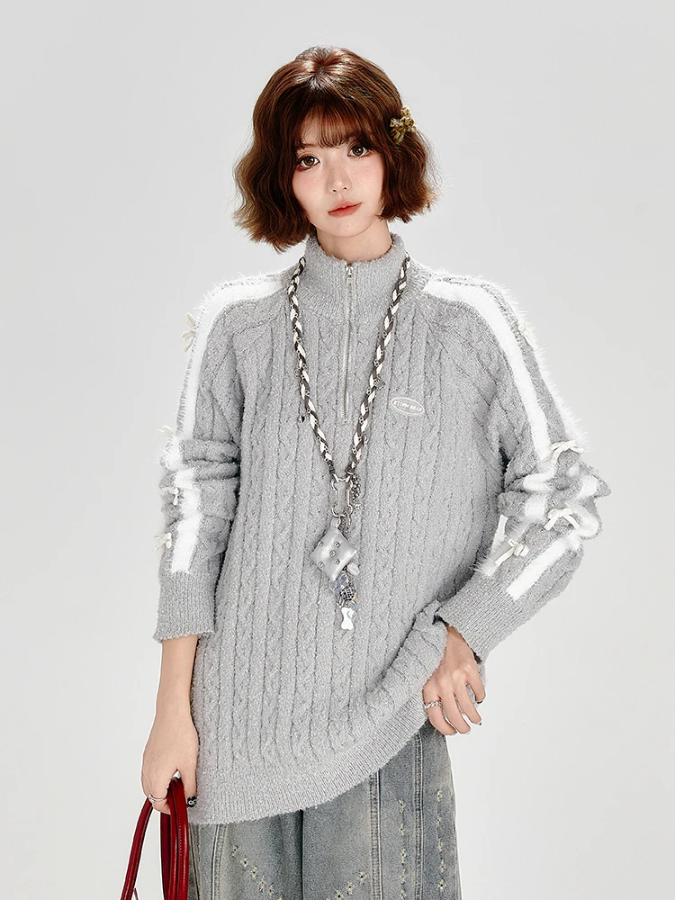 

Ay f свитер с высоким воротником Girly Sweet Sle Long Sve на молнии осень-зима модный женский трикотаж