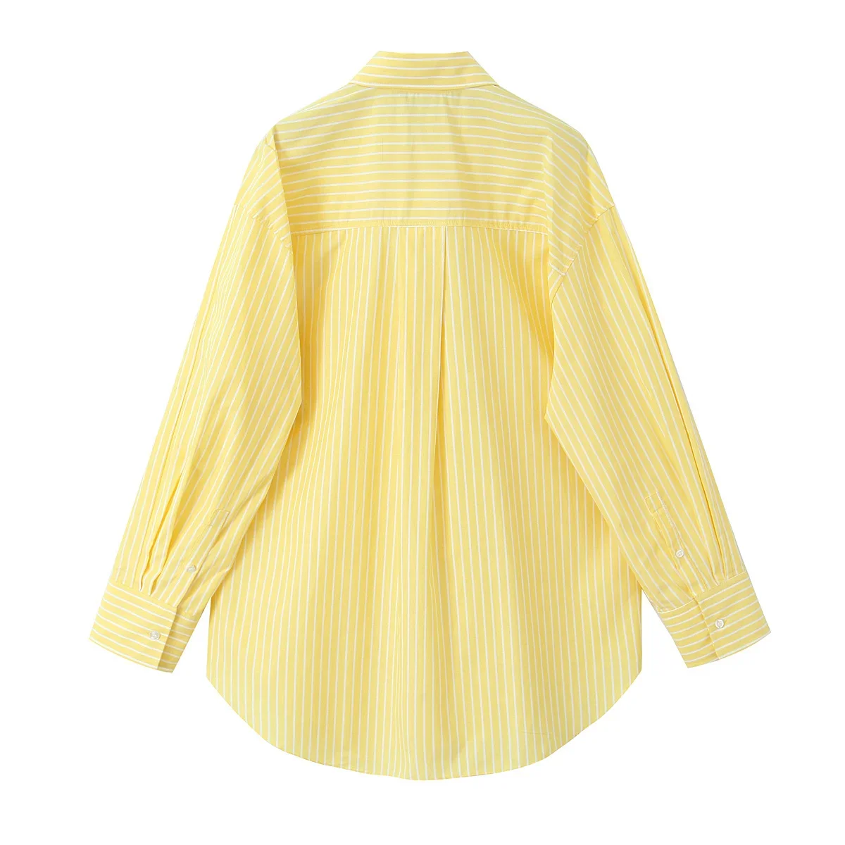 Elegant Women Casual Loose Yellow Striped Shirt Top Woman Lapel With Buttons Long Sleeves Blouses Summer Beach Style TRAF