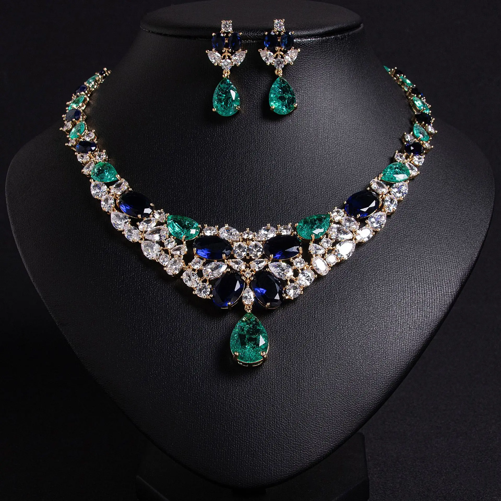 Luxury Temperament Charm Drops Zirconia Jewellery Ladies Necklace Earrings Accessories Set Party Prom Wedding Dress
