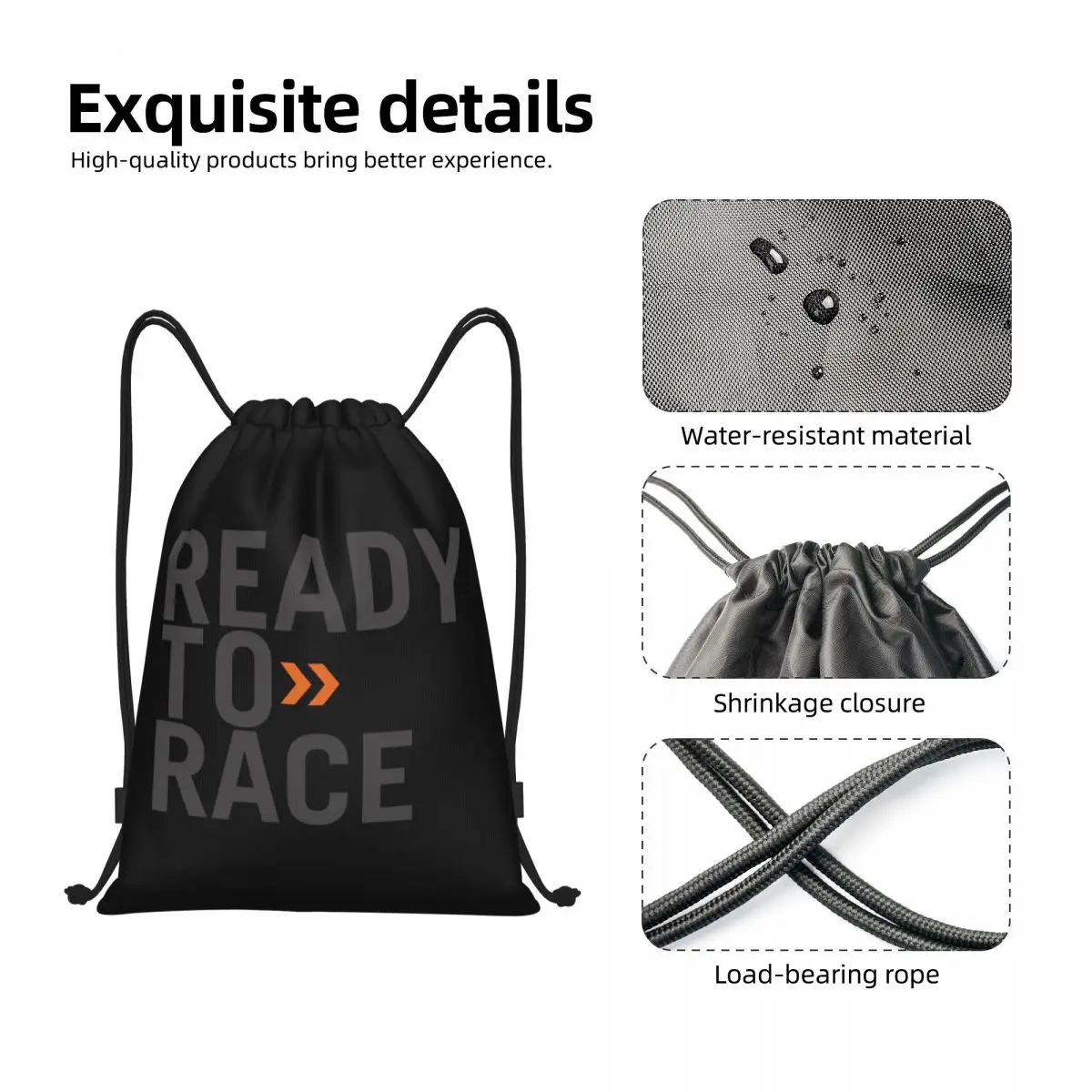 Custom Ready To Race Drawstring Bag Women Men Lightweight Motorcycle Rider Racing Sport Sports Gym Storage Backpack