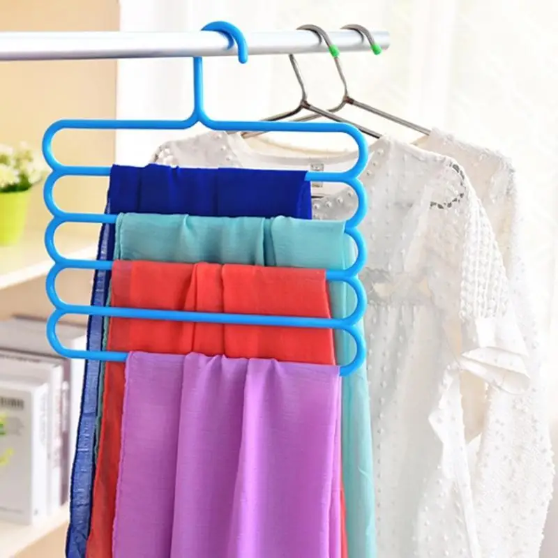 [L] Multi Layer 5-Tier Pants Hanger Space Saving Slip Resistant Adjustable Design For Household Storage