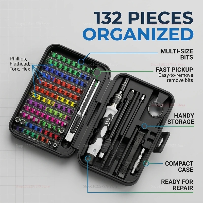 132 in 1 Precision Screwdriver Set Magnetic Phillips Torx Bits for Electronics iPhone PC Watch DIY Repair Tools Household  Kit