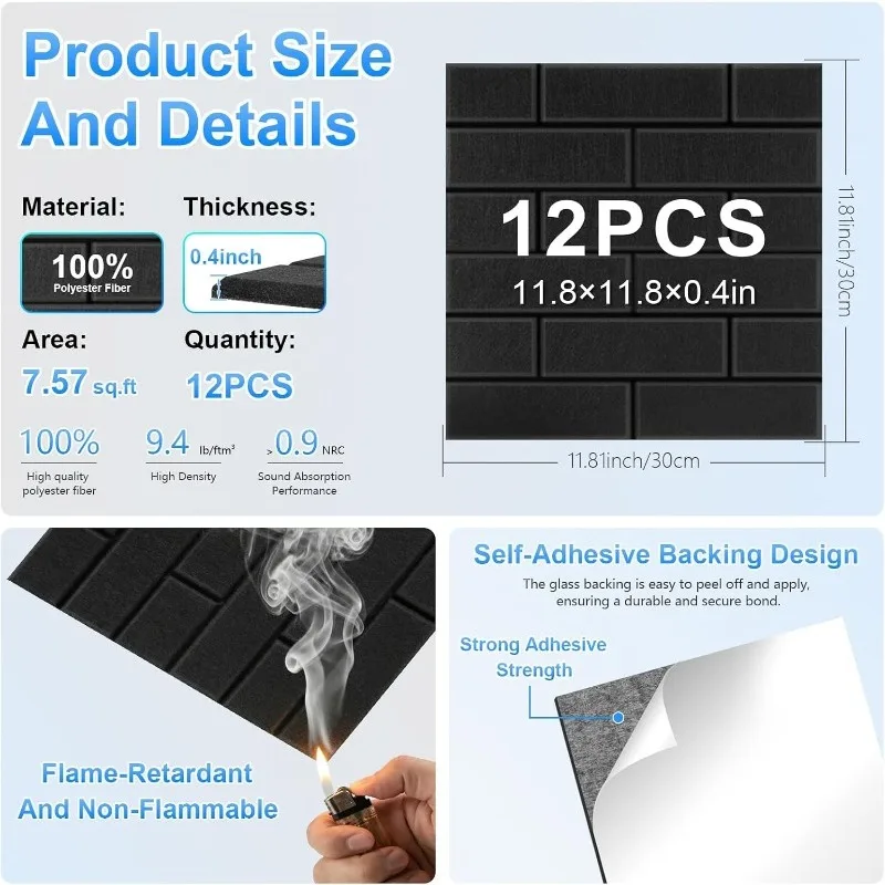 Recording Studio Acoustic Panels Self-Adhesive Sound Proof Brick Felt Wall Boards for Wall Ceiling DIY Acoustic Felt Wall Panels