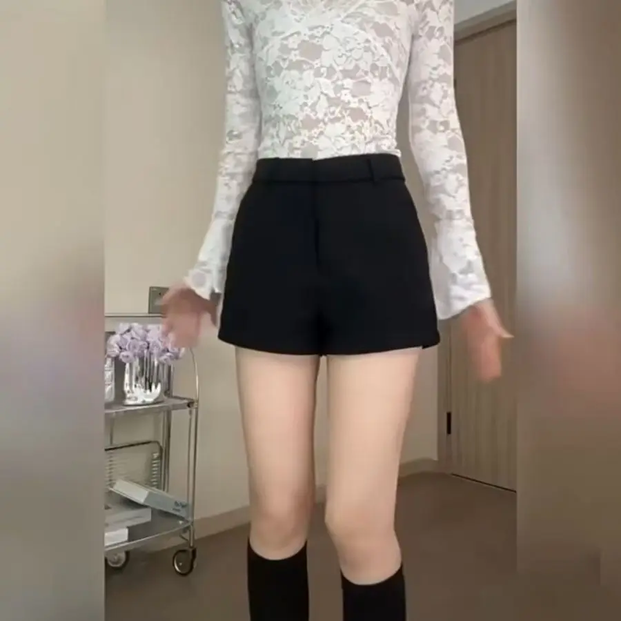 Taille haute noir costume pantalons courts femmes printemps été vêtements de plein air gris a-ligne jambe large minceur décontracté pantalons thermiques 2025